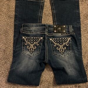 Miss Me Dark Blue Boot Cut Jeans with Embellished Pockets
